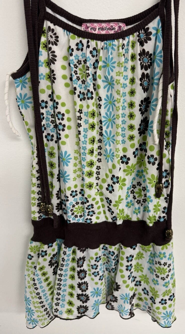 My Michelle Girls Floral Dress Size M Blue Green Brown Drop Waist Vintage